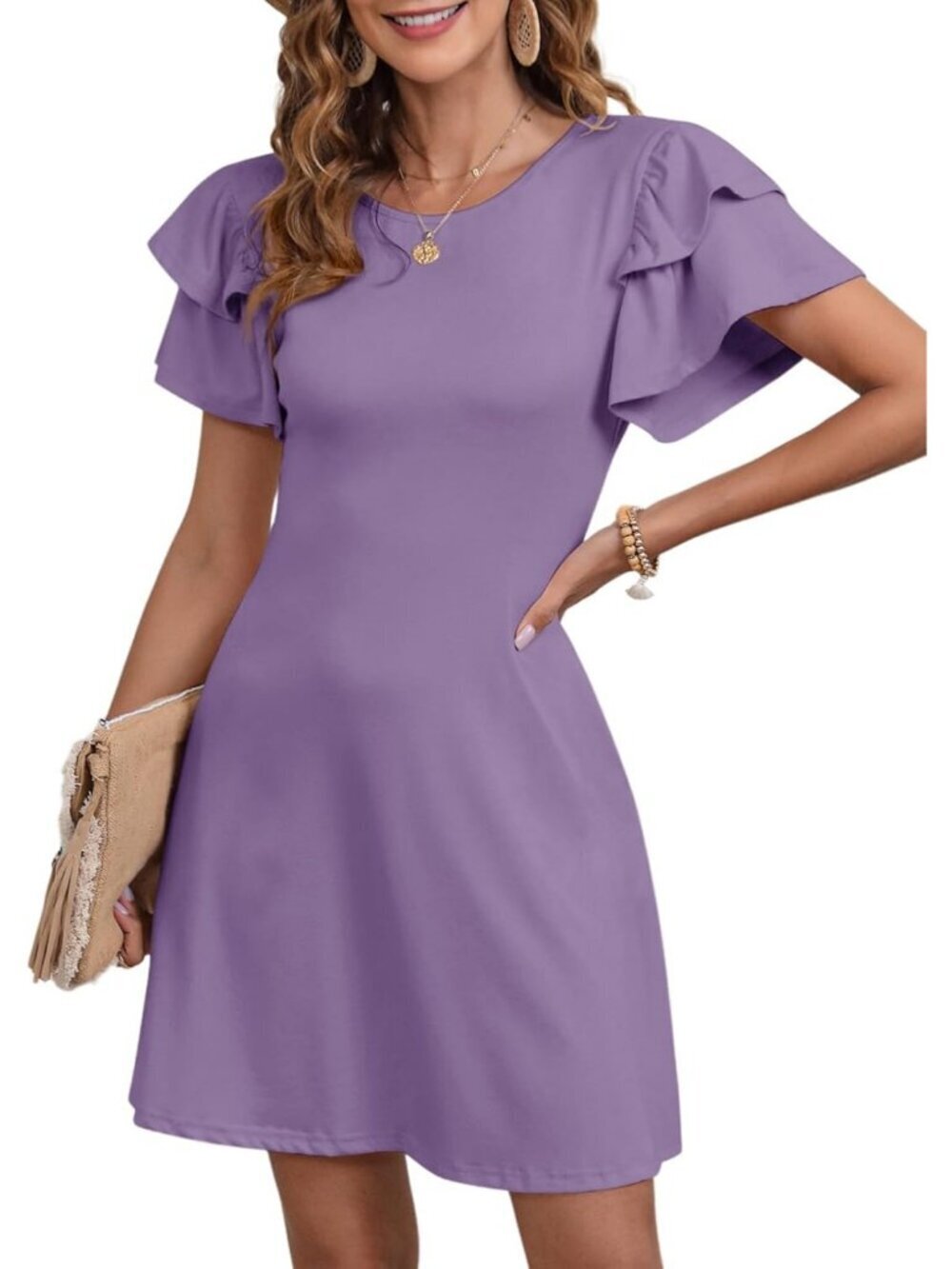Dokotoo Women's Lavendula Ruffle Edge Sleeve Casual Beach Mini Floral Dress